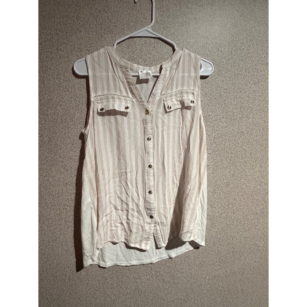 Sirenlily Maternity Sleeveless Button Down Blouse Pink White Stripe Size M